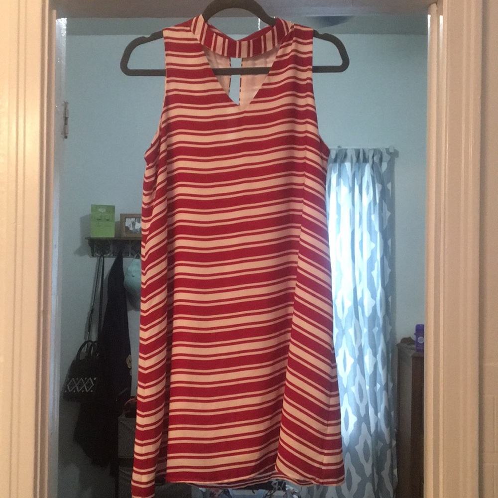 Red and white striped sundress